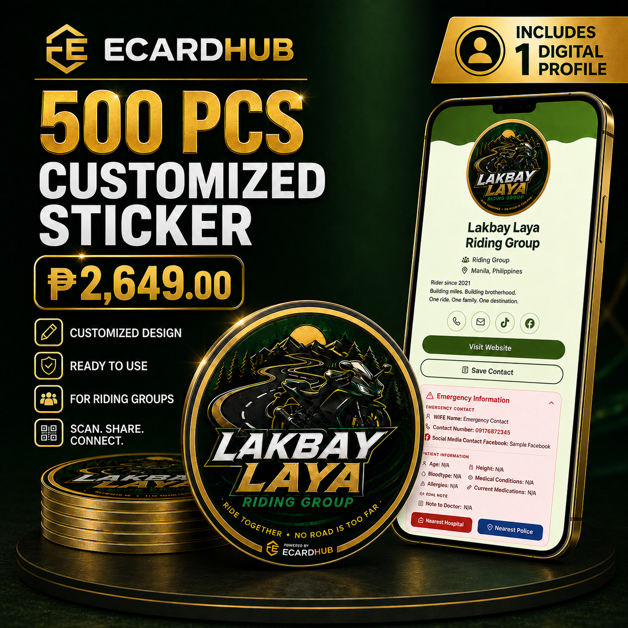 ECARD COSTUMIZED STICKERS WITH DIGITAL PROFILE - FULLY COSTUMISED MINIMUM 500 PIECES